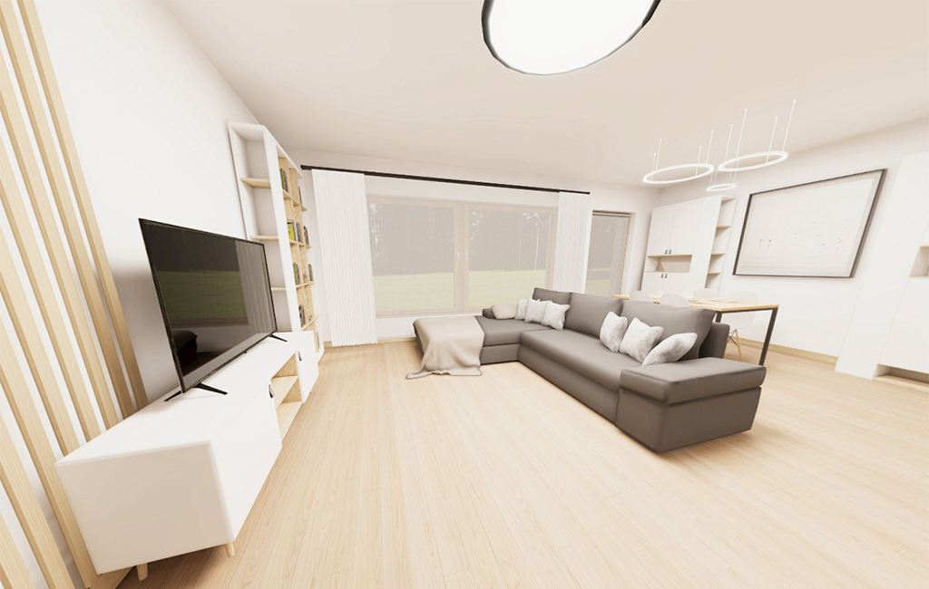 Projekt domu Rodanos 2 L-6890 - przykładowa aranżacja salonu